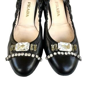 PRADA Crystal Embellishment Ballet Flats Black